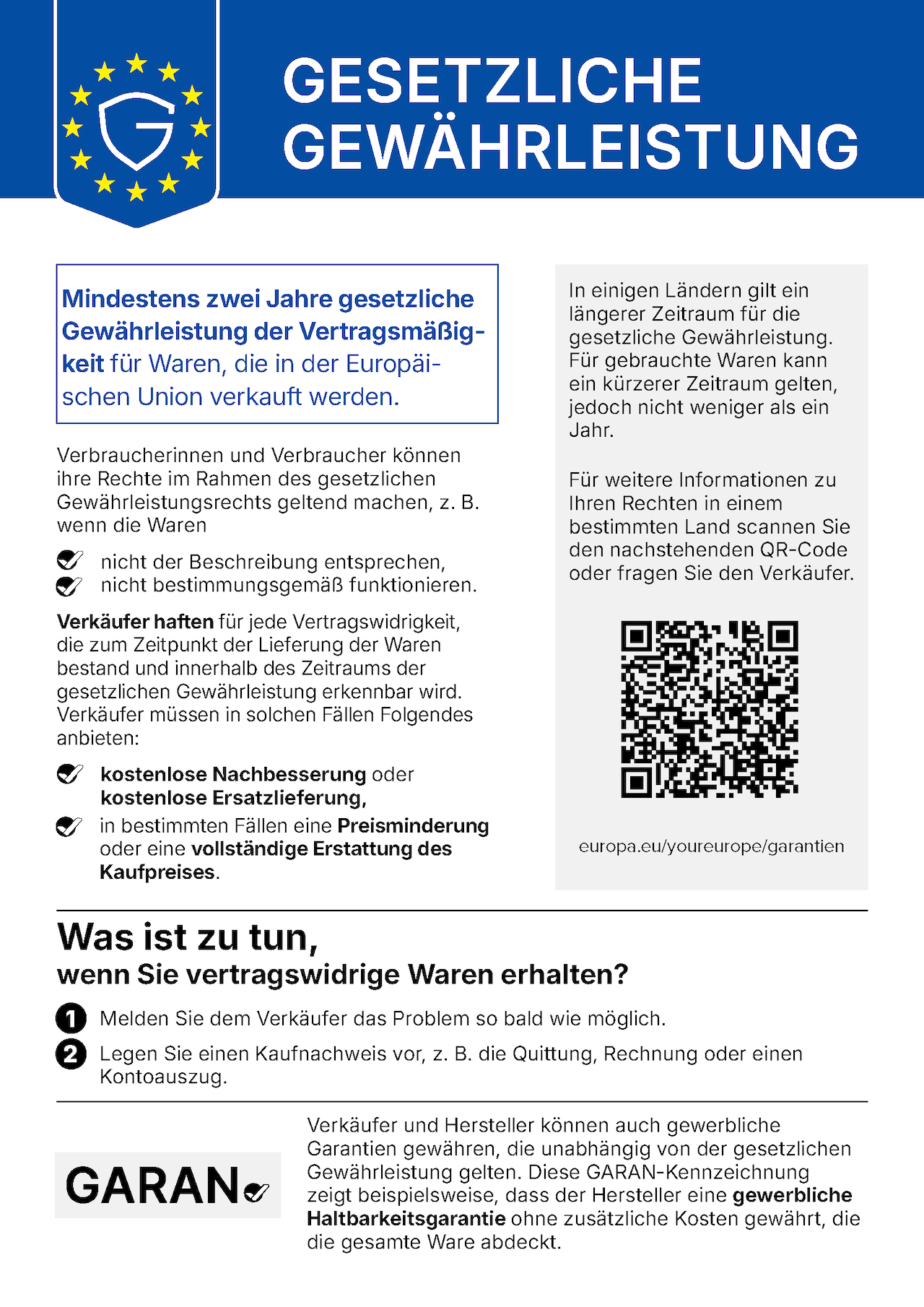 EU-harmonisierter Hinweis zur gesetzlichen Gewährleistung