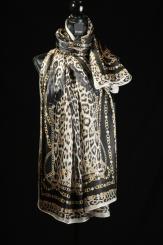 Seidenschal aus Ponge-Seide mit Leomuster schwarz 