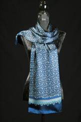 Schmaler Seidenschal aus Satin Seide Paisley blau 